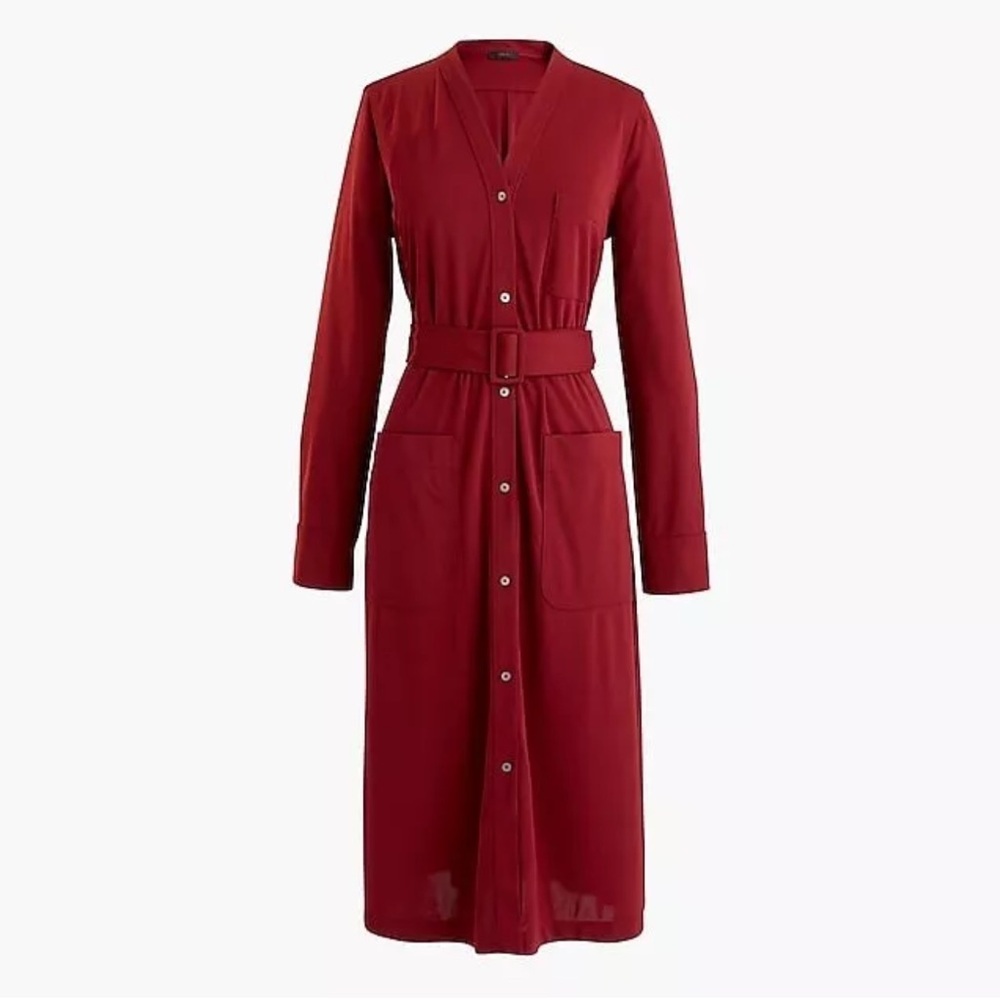 NWT J. Crew Deep Red Long Sleeve Dress